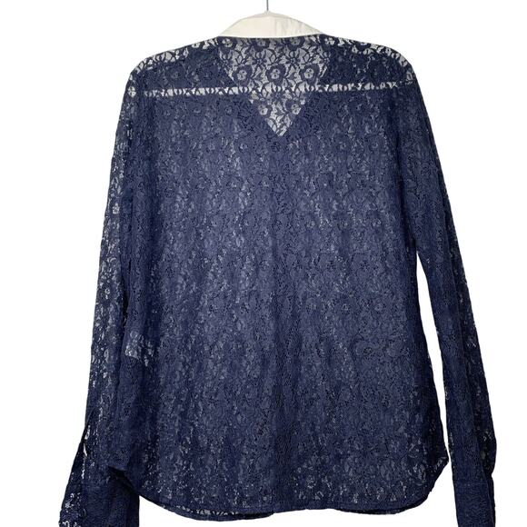 Equipment Femme Women’s Sheer Lace Collared Button Up Blouse Blue Size Medium - Picture 4 of 11